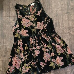 POL Black Floral Sheer & Velvet Tank Top Beautiful Sz L Zipper Back